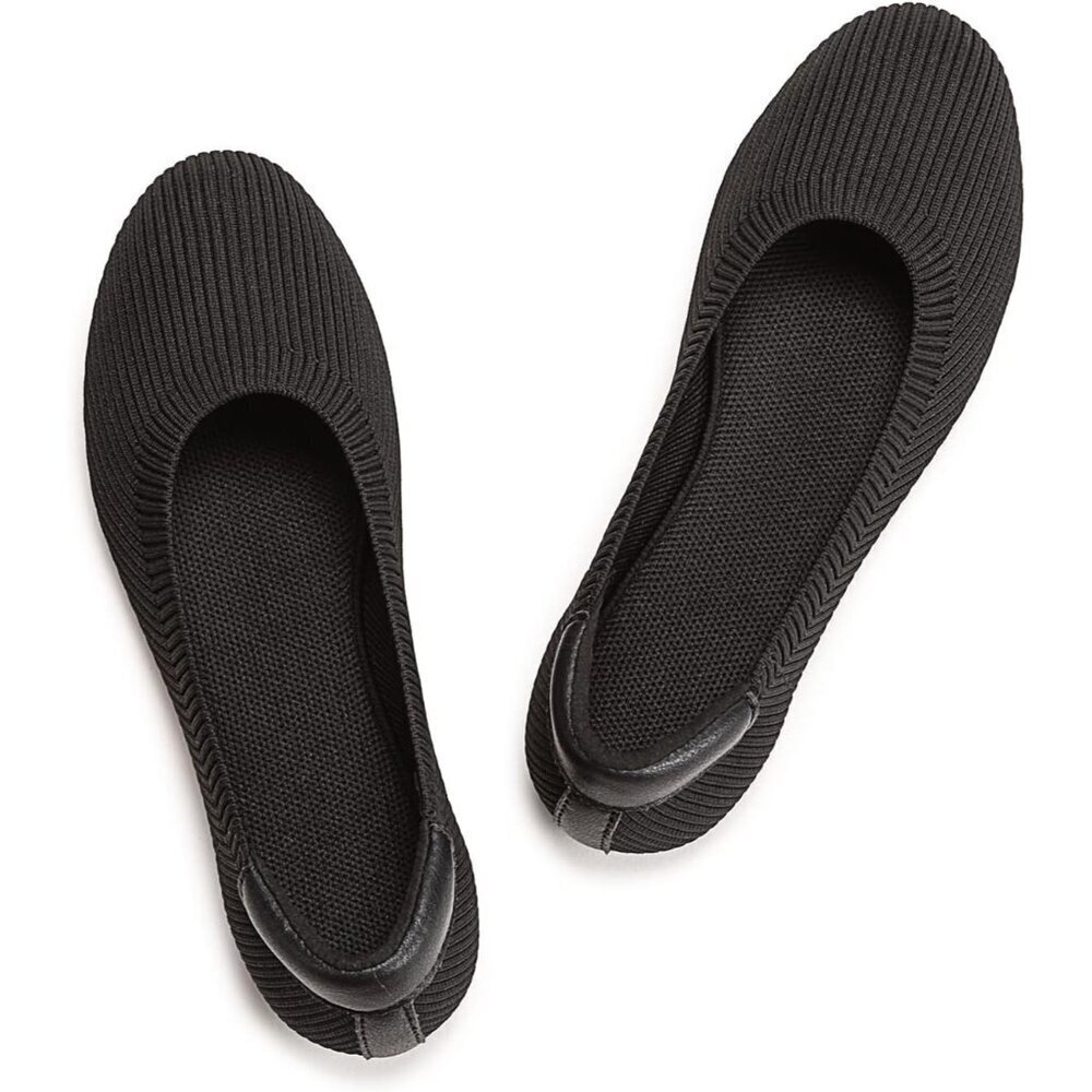 Frank Mully Women’s 6012black Knit Fabric Round Toe Slip On Ballet Flat Shoes